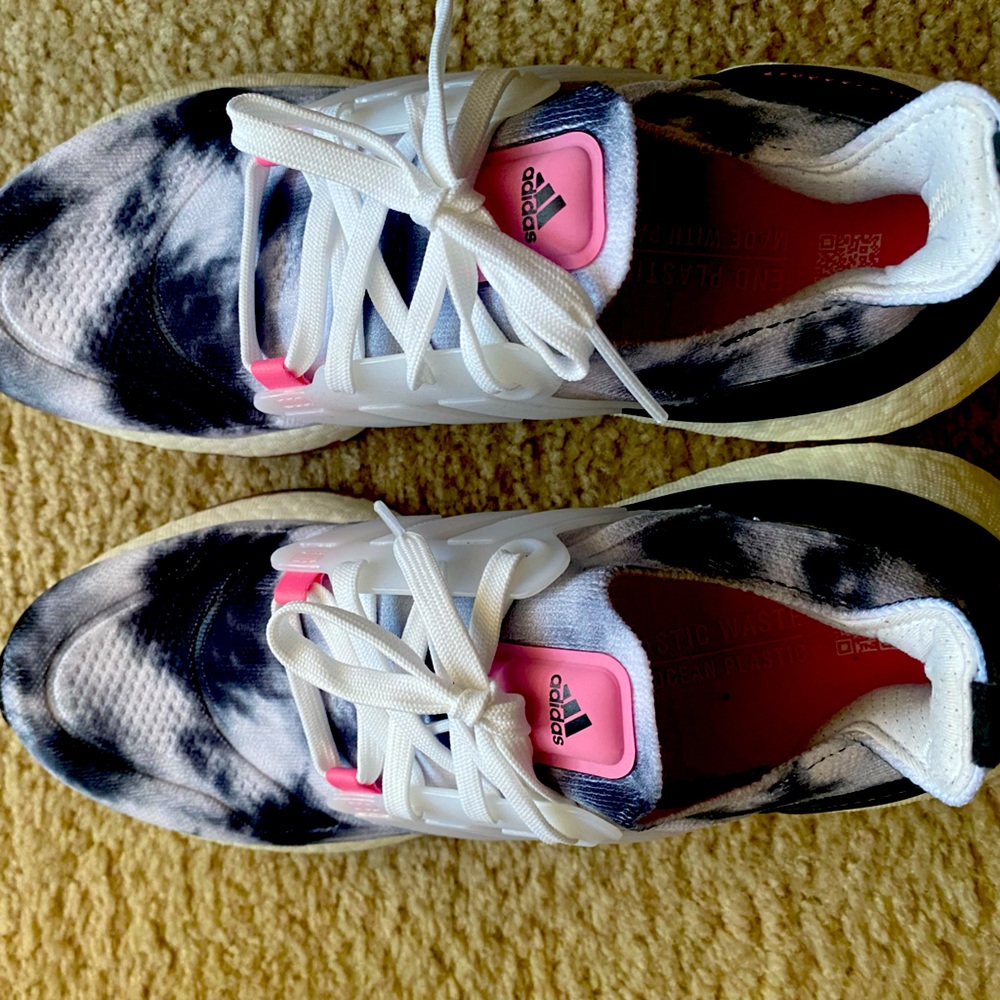 Brand new Adidas Ultraboost (rare find) pink,black, and white size 7.5